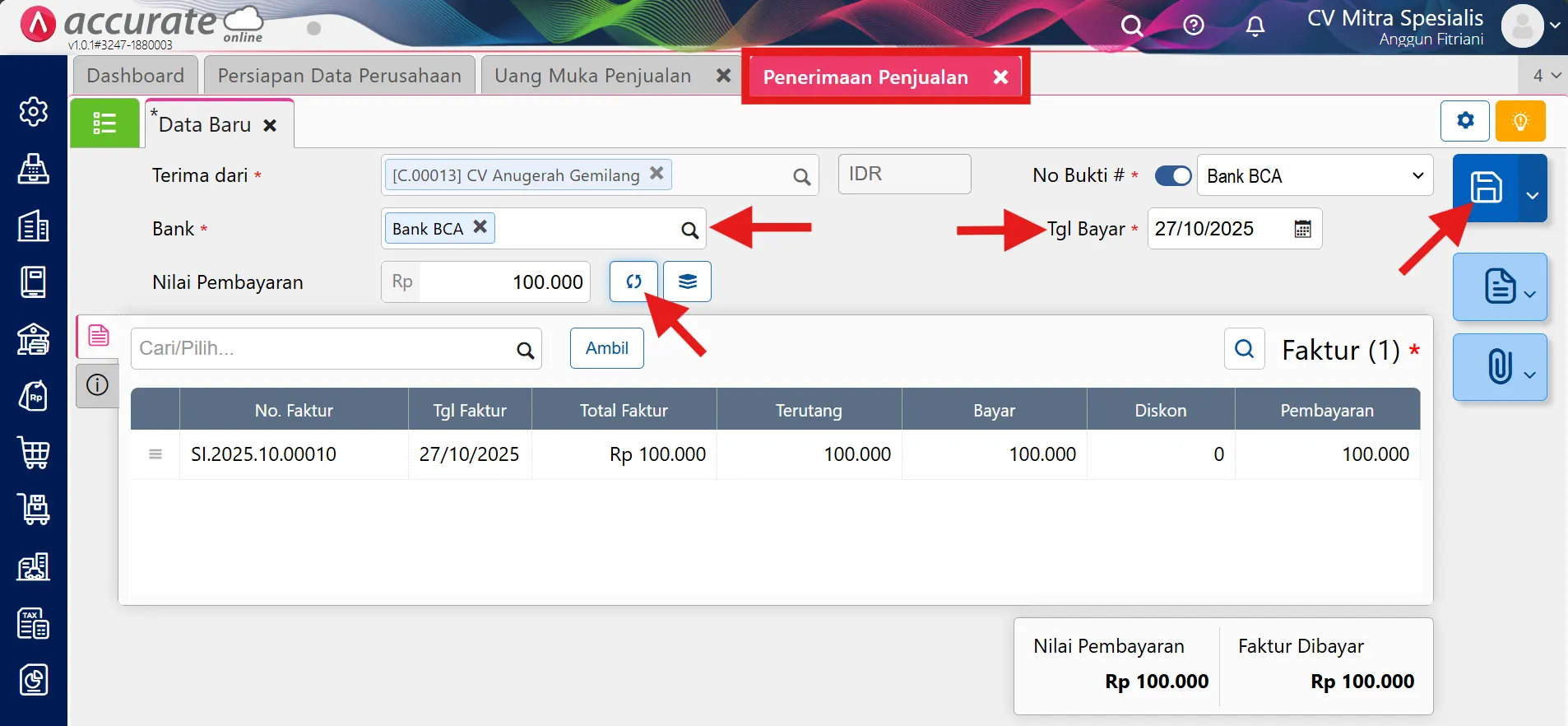 Mencatat uang muka penjualan